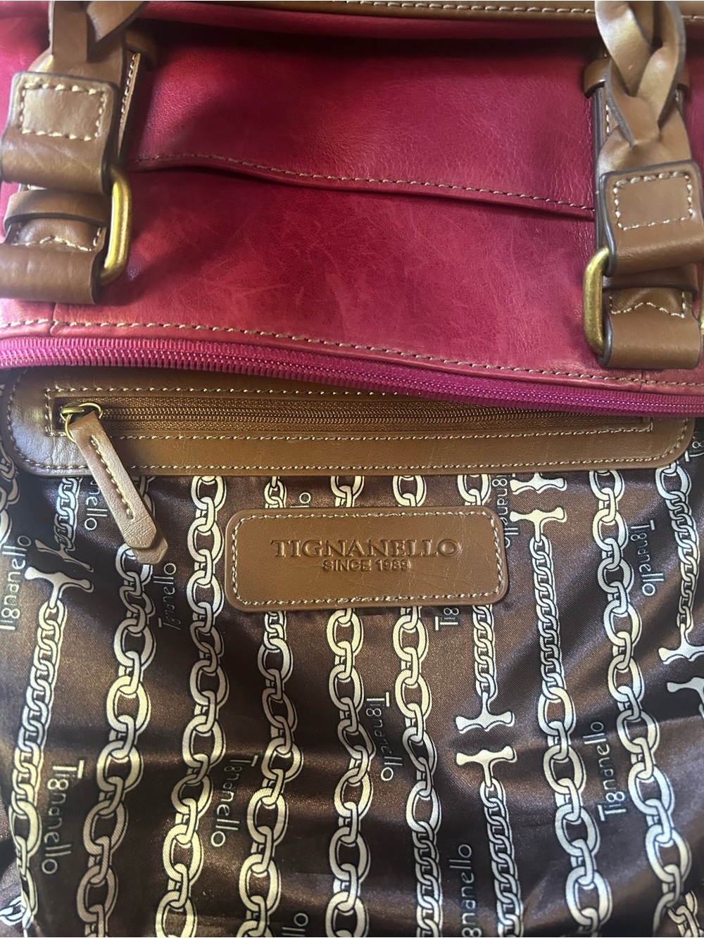 Tignanello Magenta Leather Shoulder Bag - Picture 9 of 10